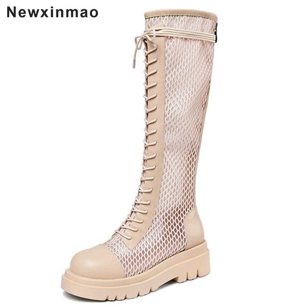 

fashion trend shoes woman heels genuine leather chunky summer boots for women back zipper knee high, Black