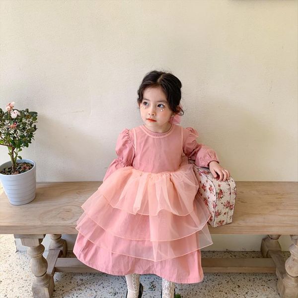 

spring korean style little girl dress princess layered 2pcs sets baby girls fashion cute long sleeve birthday party dresses, Red;yellow