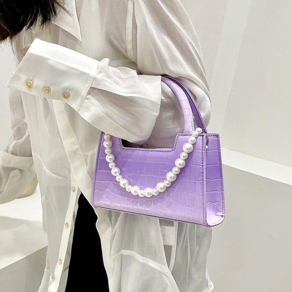 

crocodile pattern small tote bag simple pu leather crossboby bags for women casual chains shoulder female pearl handbag cross body