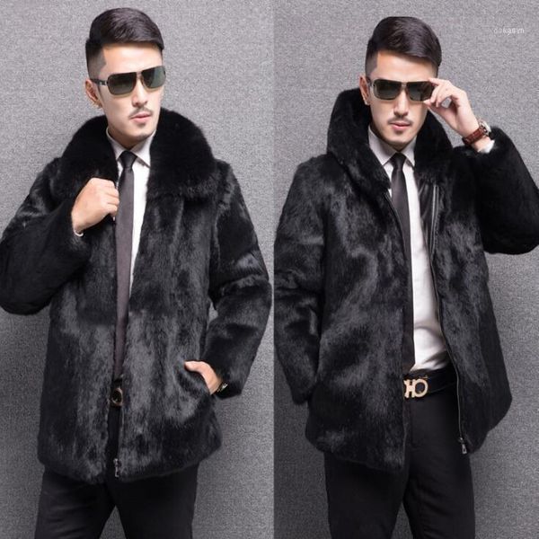 

autumn faux mink leather jacket mens winter thicken warm fur coat men slim jackets fashion black zipper s - 6xl1