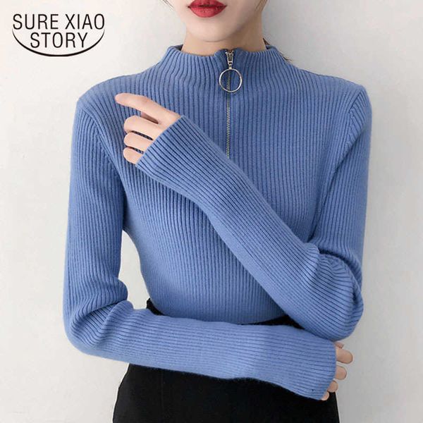 

autumn turtleneck women sweater solid wool sweaters office lady pullover bottoming winter clothes women with zip 10553 210528, White;black