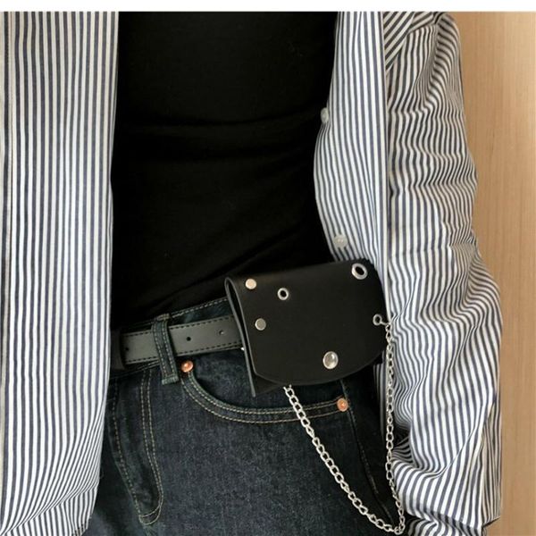 

punk belt bag pu leather women waist bags girl fashion bum pouch phone chest packs