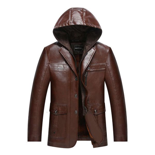 

suits & men's blazers winter middle aged elderly pu with fur warm hooded leather jacket collar and dad's coat, White;black
