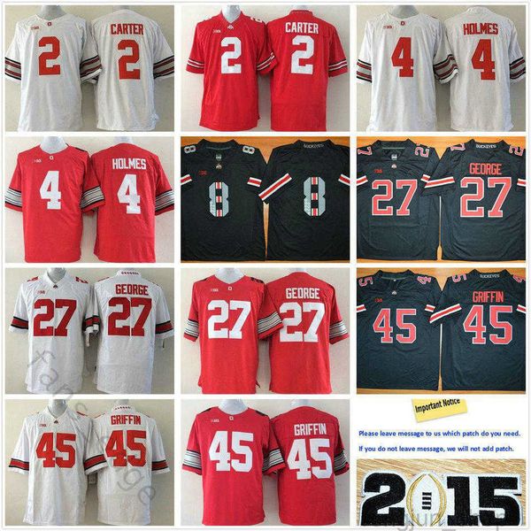 

ncaa ohio state buckeyes football jerseys college 2 cris carter 4 santonio holmes 27 eddie george 45 archie griffin 8th stitched jersey, Black