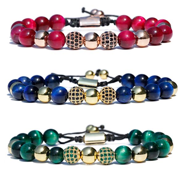 

luxury cz zircon pave ball weaving strands bracelet homme men classic women tiger eye stone beads bracelet dropshipping, Black