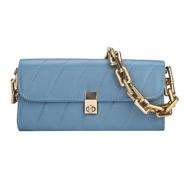 

waist bags luxury design women baguette bag handbag pu leather gold chain armpit ladies fashion quilted blue clutch sling