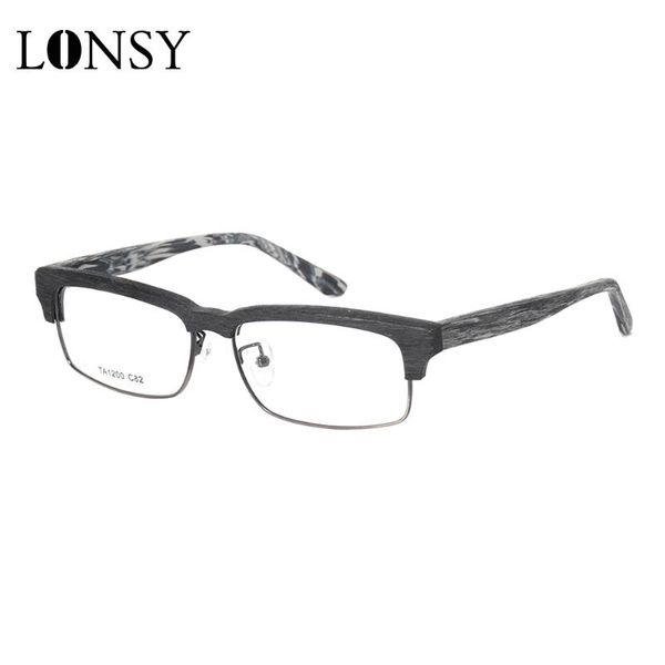 

fashion sunglasses frames lonsy retro anti blue light glasses half wood grain optical frame computer radiation protection eyewe, Black