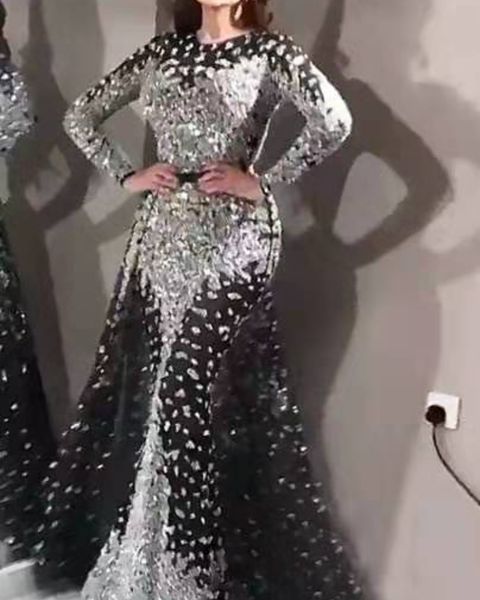 

beads sequined formal long prom dress 2021 dubai arabic robe de soiree party evening mermaid gowns sweet 16 dresses quinceanera gowns, Black
