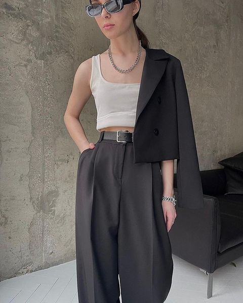 

women's two piece pants elegant formal blazer and suits women double breasted shorts pieces set female cropped jacket ol outfits, White