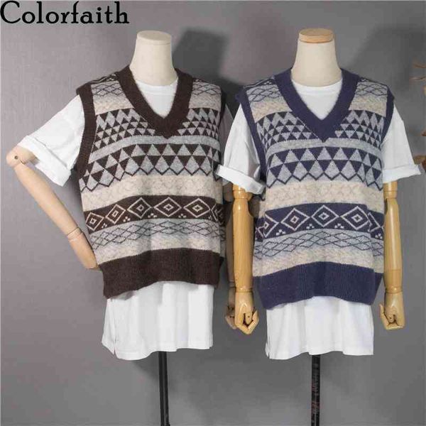 

spring autumn women sweaters v-neck pullover sleeveless vintage vest argyle waistcoat lady swv1260jx 210427, White;black