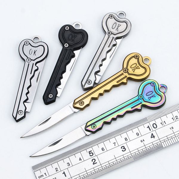 Schlüsselform Mini Klappmesser Outdoor-Tasche Obstmesser Multifunktionaler Schlüsselbund Selbstverteidigung EDC-Werkzeugausrüstung YFA2939