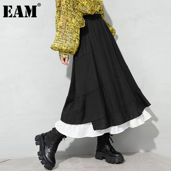 

[eam] high elastic waist black asymmetrical fake two half-body skirt women fashion loose spring autumn 1dd6963 21512