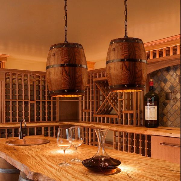 

pendant lamps american style rural retro dining room living bedroom coffee house creative solid wood art bucket decoration chandelier