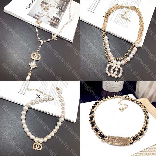 

r necklace women designer jewelry c letter pendant necklace rystal diamond pearl gold necklaces, Silver