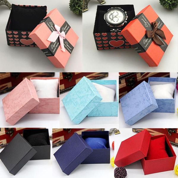 

gift wrap 1pc watch box bow tie carton packing colored paper 9*9*6cm silk cotton multicolor with cushion