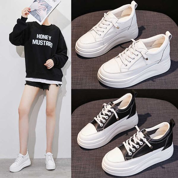 

little white shoes female 2021 summer leather casual shoe sponge cake on bottom slope with increase in four seasons