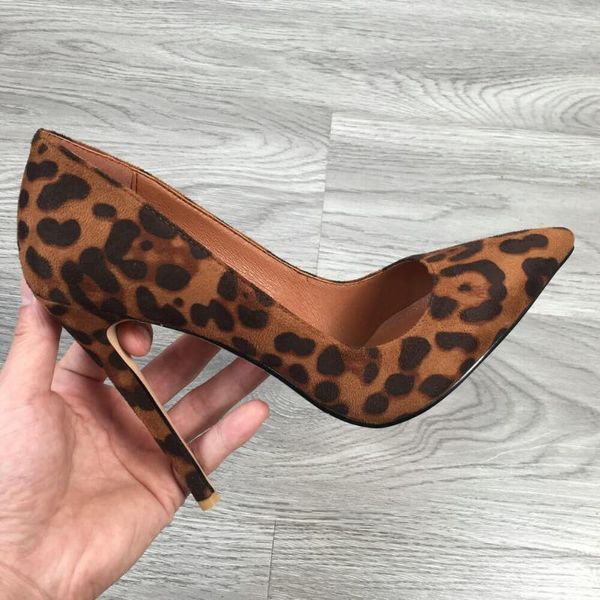 

leopard print suede high heels 12cm pointed toe heeled shoes women's stilettos yellow brown super slip-on dress, Black
