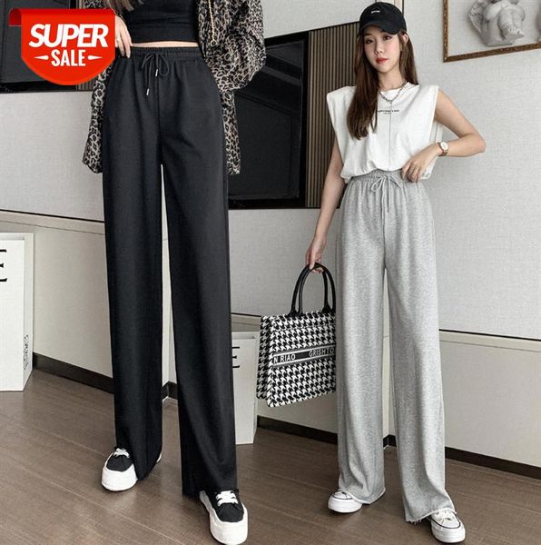 

women's wide-leg pants high-quality high-waist slim gray straight mopping sports and leisure trousers #8d1b, Black;gray