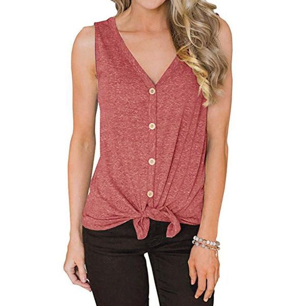 

women's t-shirt women summer sleeveless fashion v-neck buttons vest casual loose elegant solid color simple comfortable cardigan, White