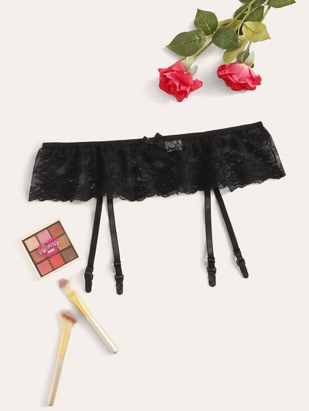 

plus floral lace garter 034f#, Black;white