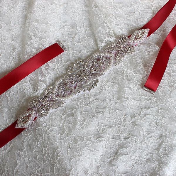 

wedding sashes handmade red bridal belt party girdle dinner beaded applique dress sash bridesmaid rhinestone crystal diy decorative jew, White
