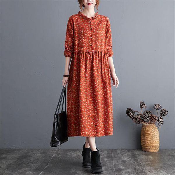 

spring autumn vintage women dresses long sleeve vestido de mujer robe elbise cotton linen floral for, Black;gray