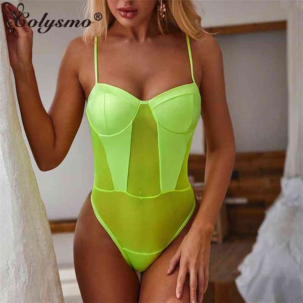 Costume da bagno in pelle Colysmo PU Donne Sexy Sexy Sexy Attraverso Mesh Splice Bikini Push up imbottito Monokini brasiliano 210527