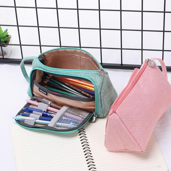 

pencil bags multifunction large capacity double zip case canvas pencils pouch kawaii cosmetic bag stationery school supplies