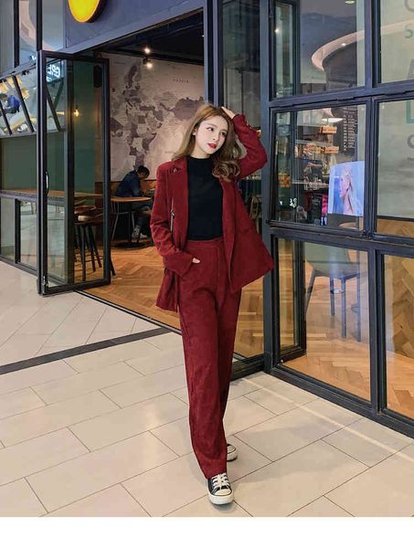

women's suits & blazers zawfl - autumn fashion women's wear, two-piece corduroy with british style korean thick double buttons, White;black