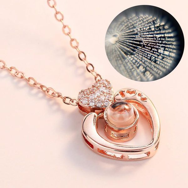 

pendant necklaces 100 languages i love you projection heart necklace romantic memory wedding wholesale, Silver