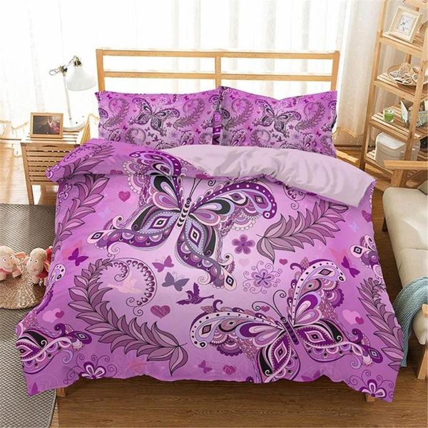 

boniu butterfly with leaves 3d bedding set home decoration comforter duvet cover pillowcase animal bed for adults sets