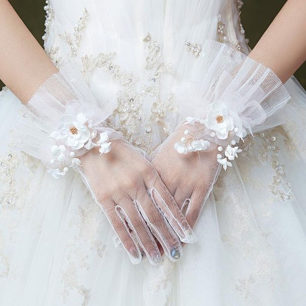 

bridal gloves white lace transparent short lady girl finger wedding party accessories