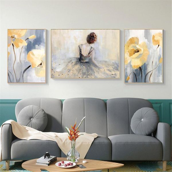

paintings abstract ballet girl painting canvas posters and prints flower dancing ballerina wall art print pictures living room home decor