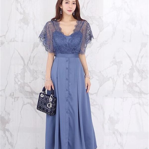 

korean temperament v-neck stitching lace sleeves waist single-breasted, Black;gray