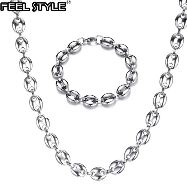 

designer necklace luxury jewelry hip 316l stainless width 11mm 1set coffee beans chain steel gold link for men, Silver