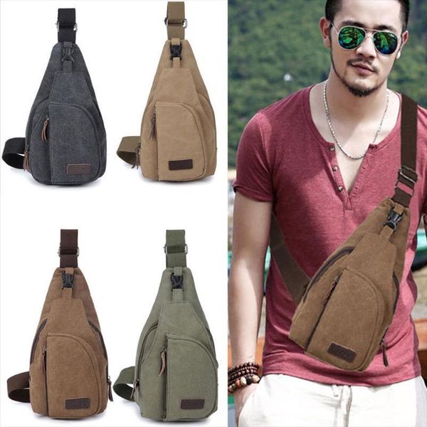 

men women vintage canvas leather satchel shoulder sling small chest bag pack travel hiking sports backpack cross body