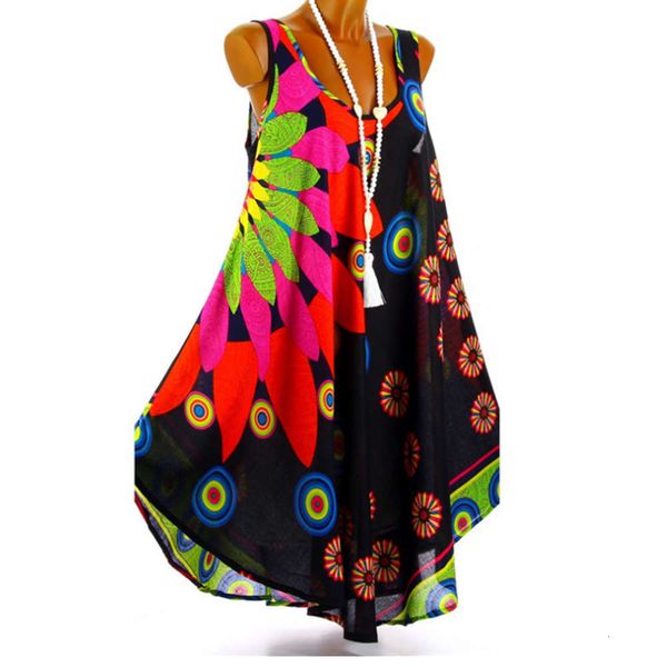 

women's 2020 summer sleeveless irregular swing dress wide print, Black;gray
