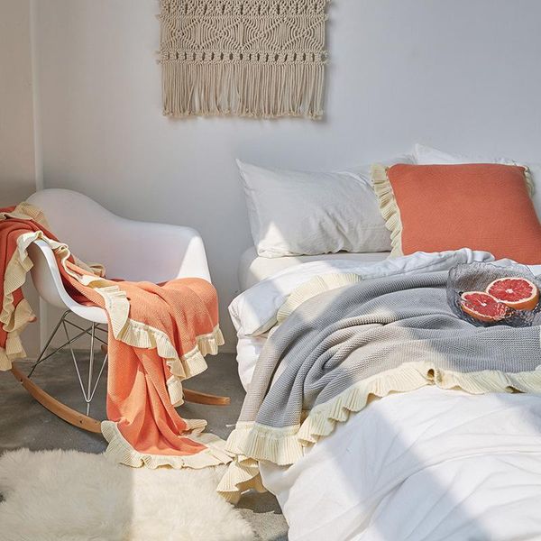 

blankets light luxury style 100% cotton knitting ruffles colorful nap blanket children's air conditioning car