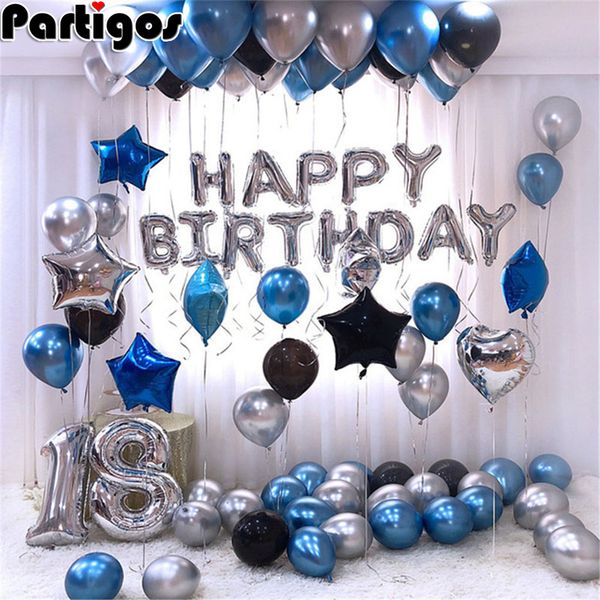 

1set gold silver metal latex balloons 16 18 21 30 40 50years number happy birthday anniversary party decor balloon globos