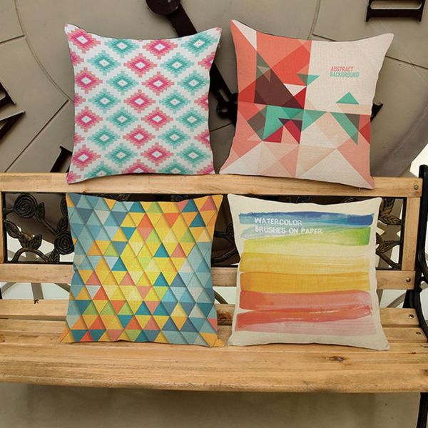 

colorful geometric modern minimalism sofa decorative cushion cover stripe triangle cotton linen home car chair decor pillow case cushion/dec