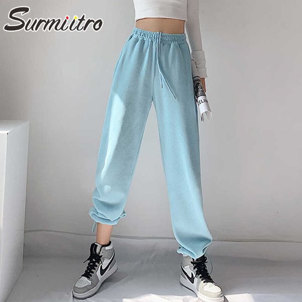 

surmiitro spring summer fashion blue long harem pants women korean style ins sweatpants high waist trousers female sport 210712, Black;white