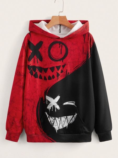 

halloween print two tone hoodie 25hu#, White;black