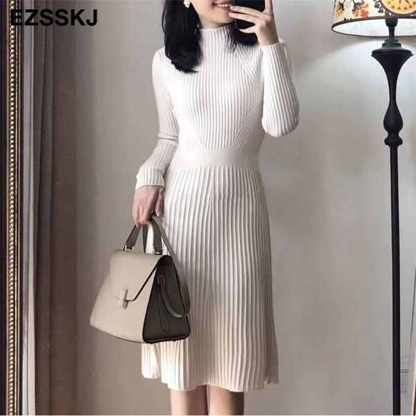 

elegant ol turtleneck slim long sweater dres thick knit autumn winter dress female slim a-line basic dress casual 211221, Black;gray