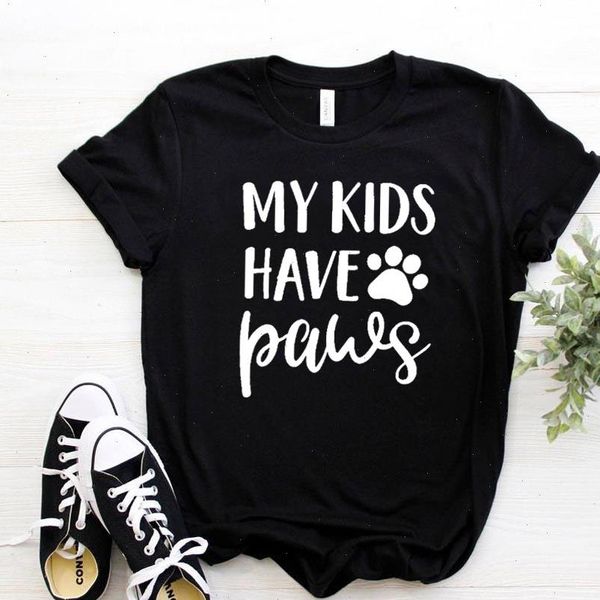 

women t shirts shirt my kids have paws print short sleeve o neck ladies, White