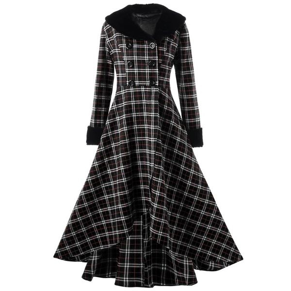 

women's trench coats kenancy plus size winter coat women double breasted plaid swing ladies casual buttons wool womens outerwear overc, Tan;black
