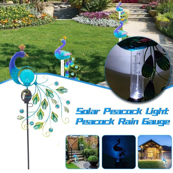 

lawn lamps peacock solar light rain gauge led vintage garden shape outdoor gardening luminous decoration