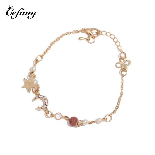 

link, chain moon star bracelet female strawberry crystal girlfriend gift, Black