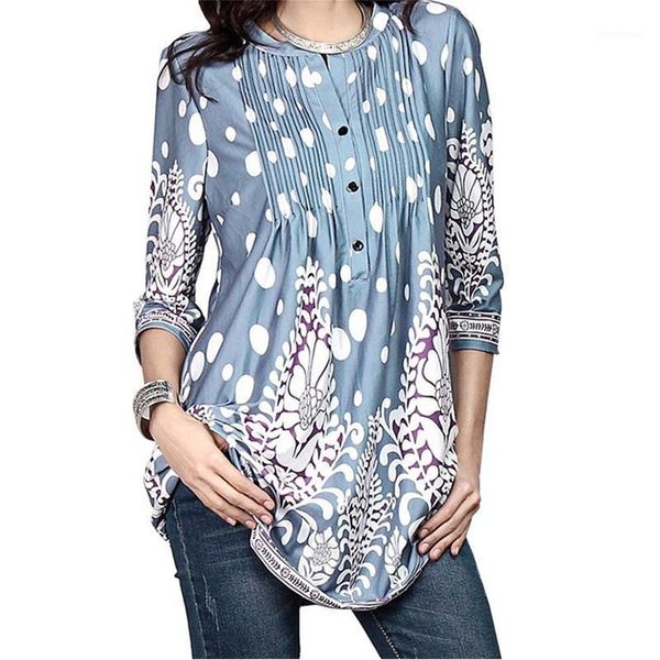 

women blouse shirts 2021 elegant ruffles plus size three quarter sleeve floral casual loose shirt blusas feminina women's blouses &, White
