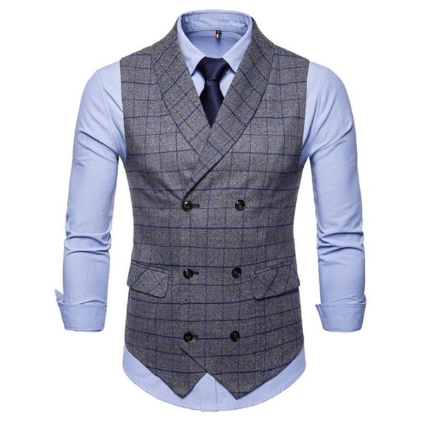 

men's vests suit plaid shawl collar double-breasted european and american simple urban casual, Black;white