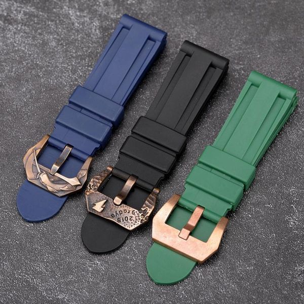 

watch bands bronze rubber buckle watchband 22 24 26mm blue black green waterproof and dustproof male military bracelet, Black;brown